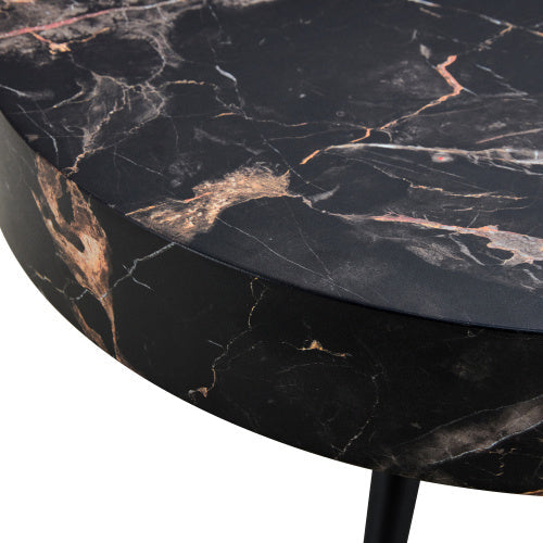LuxeHome™ – 31.5" Black Marble Round Coffee Table with Adjustable